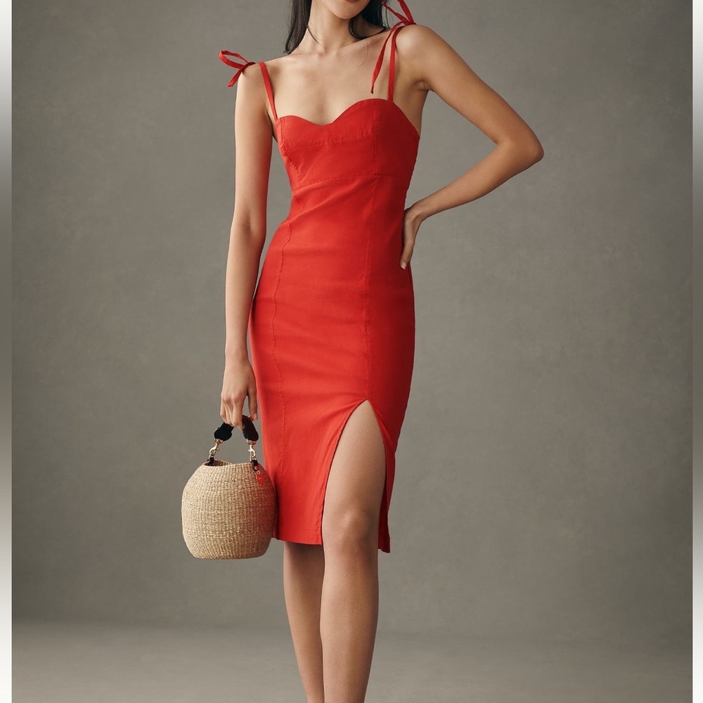 Anthropologie Cherry🍒 Bomb Red Sexy Body Con Spaghetti Strap  Corset Dress-Small